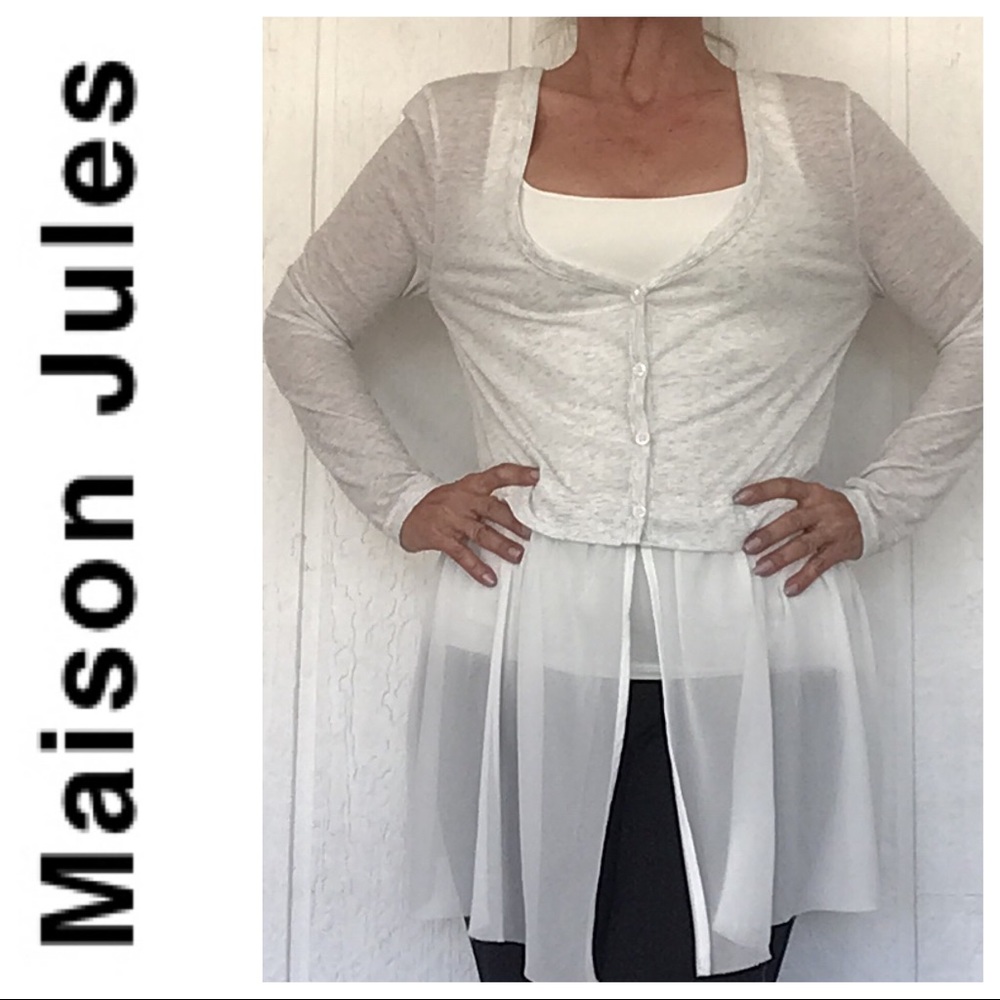 Maison Jules Cream Sheer Layered Tunic Top
